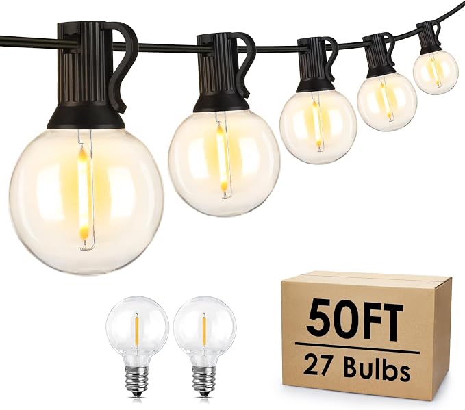 Mlambert 50Ft LED Outdoor String Lights G40 Globe Dimmable Patio Light by Mlambert