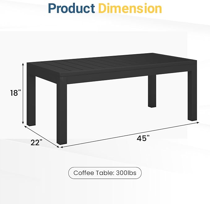 Wisteria Lane Aluminum Outdoor Coffee Table, Water-Resistant Metal Patio Side - Image 2