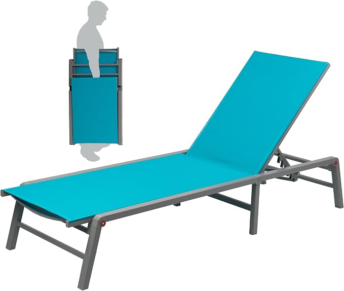 Kozyard 2-Pack Outdoor Lounge Chairs, Foldable Aluminum Frame Patio Chaise - Image 3