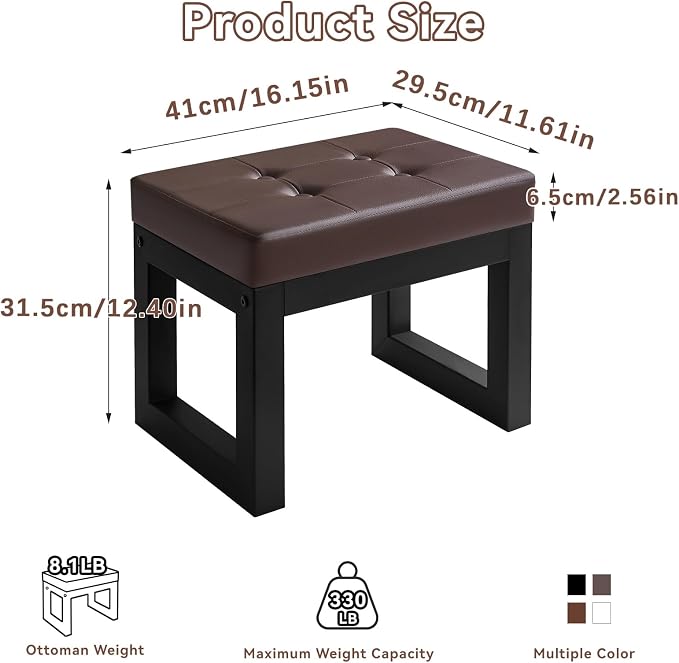 IBUYKE 16 Inch Small Foot Stool Ottoman, Rectangle PU Faux Leather Foot Rest - Image 3
