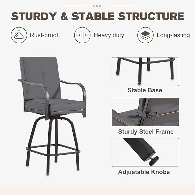 Outdoor Swivel Bar Stools Set of 2, Bar Height Patio Chairs - Image 6