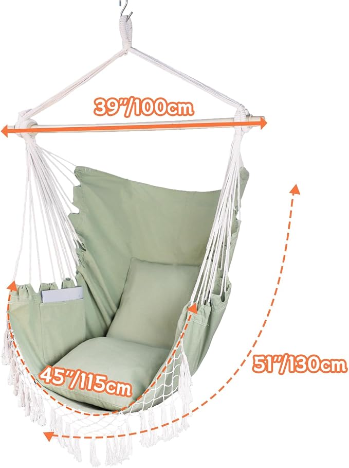 Hammock Chair Hanging Rope Swing Chair, Max 450 Lbs, Large Hanging Chair - Image 4