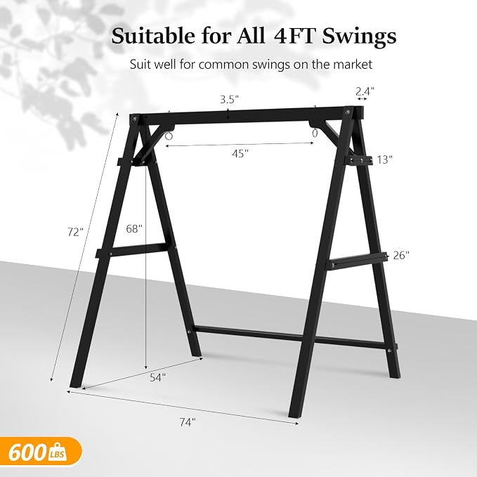 VINGLI 4FT Porch Swing Frame, 660 LBS Capacity Wooden A-Frame Swing Stand - Image 4