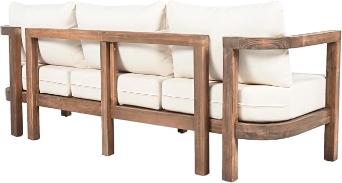 Merax 3 Seater Outdoor Acacia Wood Patio Sofa - Image 4