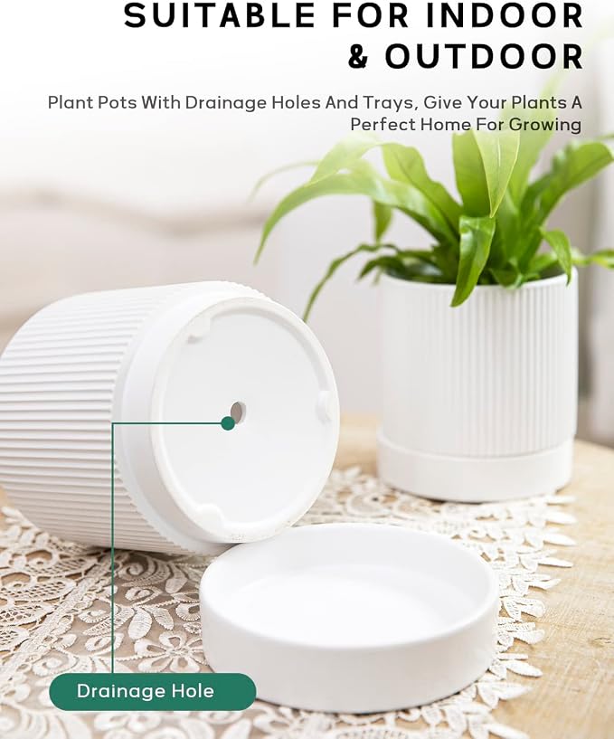 LaDoVita 3 Pack Ceramic Plant Pots 6/5/4 inch, Flowerpot - Image 4