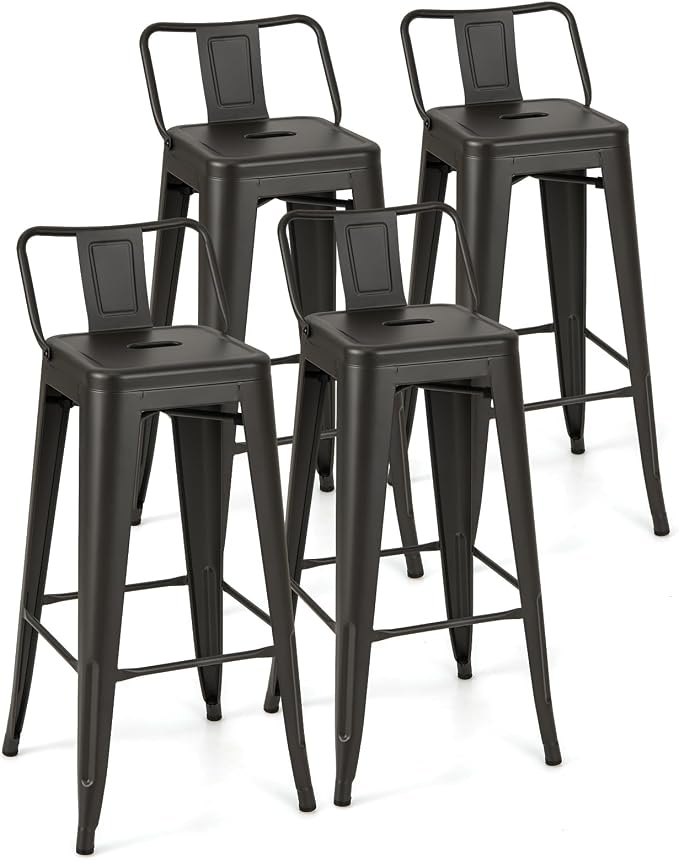 Giantex Metal Bar Stools Set of 4, Rubber Feet, Industrial Stackable Barstools by Giantex