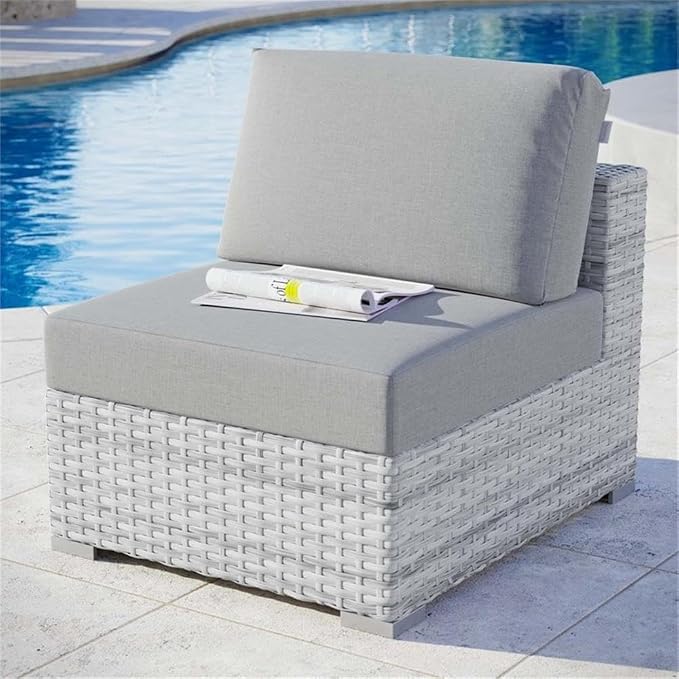 Modway Convene Wicker Rattan Outdoor Patio Armless Chair in Light Gray Gray - Image 2