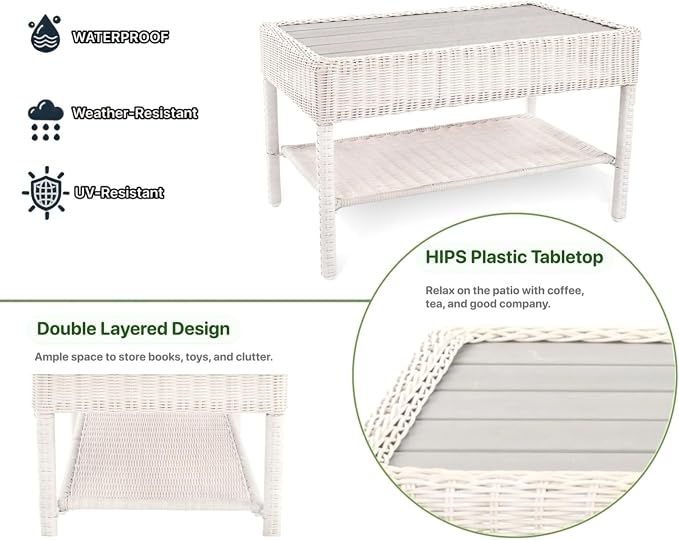 Park Meadow Outdoor Wicker Coffee Table 34 Inch HDPE Rattan Patio Furniture - Image 6