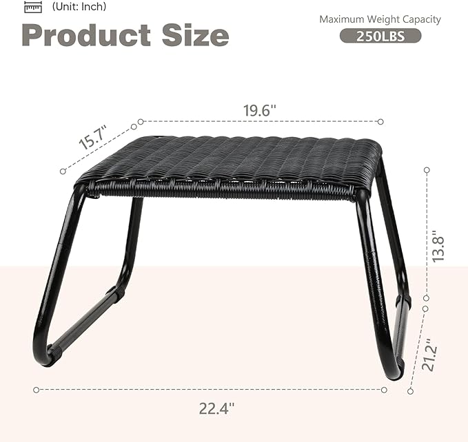 Wicker Ottomans Outdoor Footstool, Patio Rattan Garden Furniture All Weather - Image 3