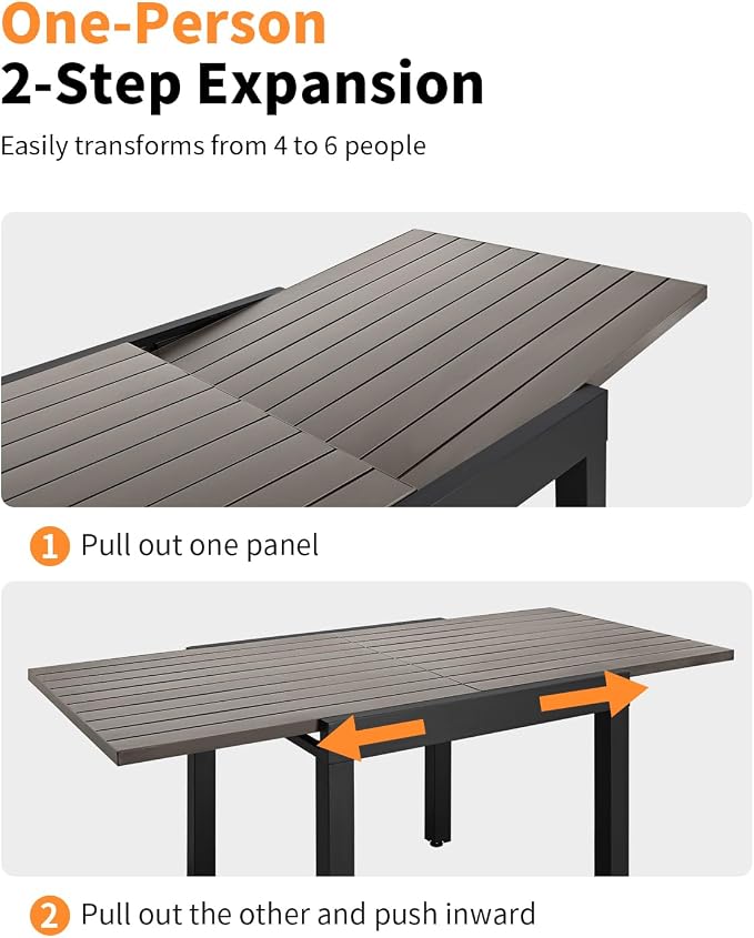5 Pieces Outdoor Dining Set, Never-Rust Aluminum Expandable Patio Dining Table - Image 4