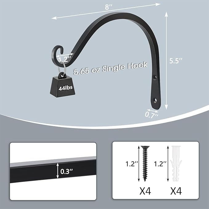 Gtongoko 2 Pack 8 Inch Plant Hangers Outdoor Metal, Plant Hooks - Image 2