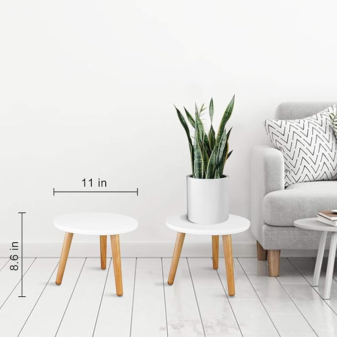 Uneedem Indoor Plant Stand, Wood Mid Century Modern Small Round Side Plant Table - Image 2