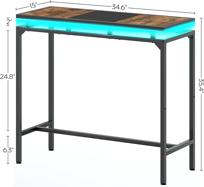 Bar Table with LED Lights, Counter Height Table, Bar Height Pub Table, Metal - Image 3