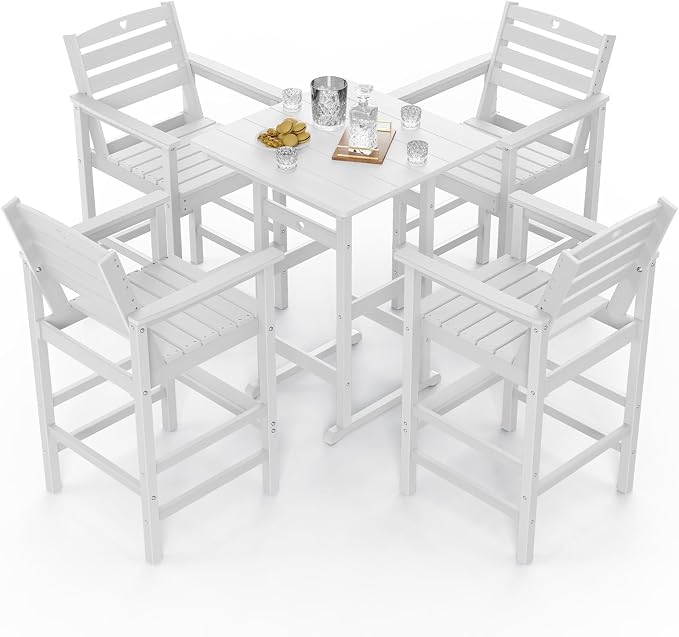 5-Piece Bar Height Patio Table and Chairs Set, HDPE Wood Grain Outdoor Bar - Image 8