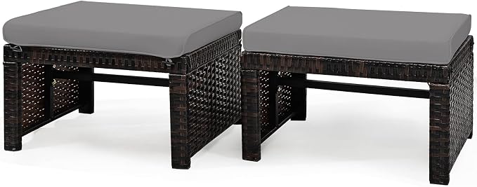 Tangkula 2 Pieces Patio Rattan Ottomans, All Weather Outdoor Footstool Footrest by TANGKULA