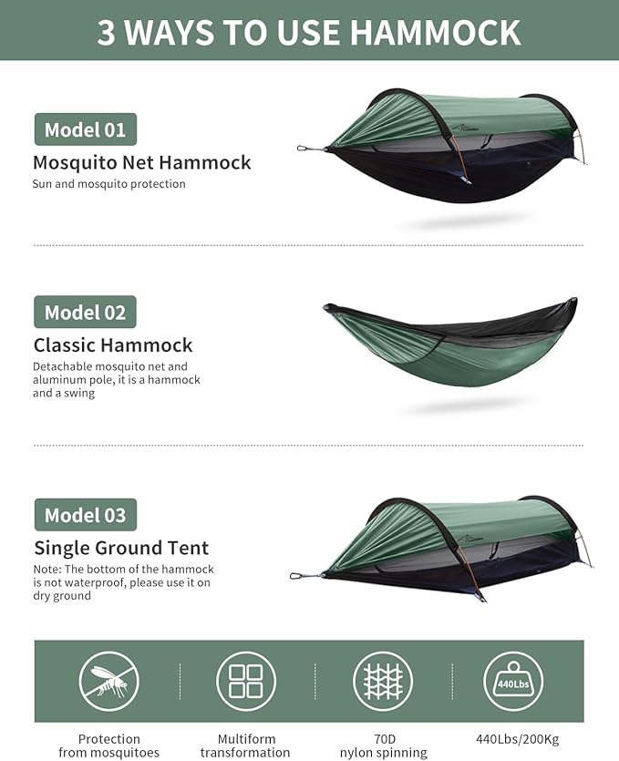 Camping Hammock Tent with Mosquito Net and Sunshade, Extra Large - Image 2