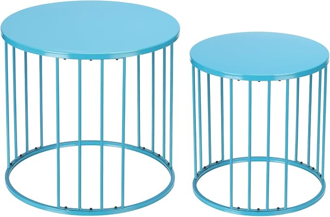LEWIS&WAYNE Outdoor Side Table Set of 2, Metal Circle Accent End Tables by LEWIS%26WAYNE