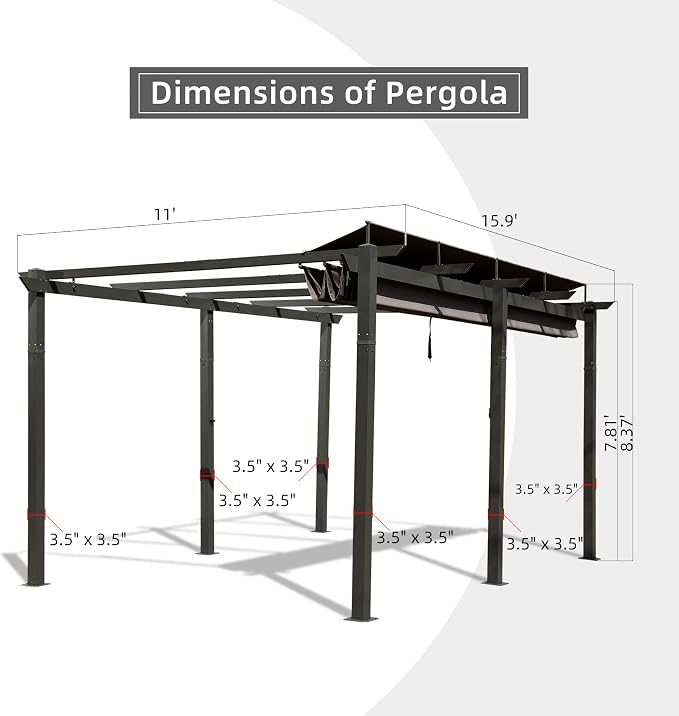Domi 11’ X 16’ Outdoor Retractable Pergola - Image 5