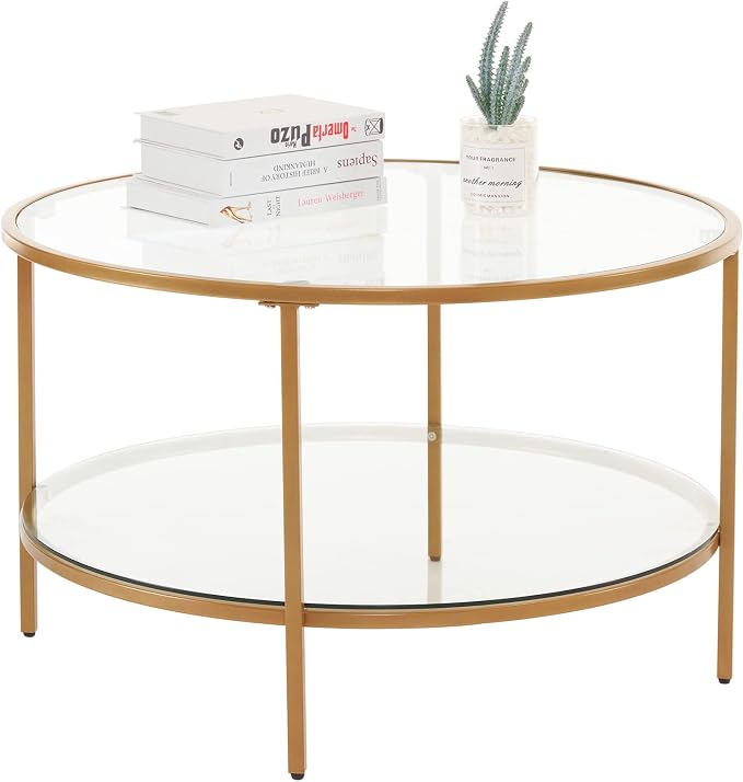 VINGLI Glass Coffee Table, 2-Tier Glass Top Coffee Table - Image 9
