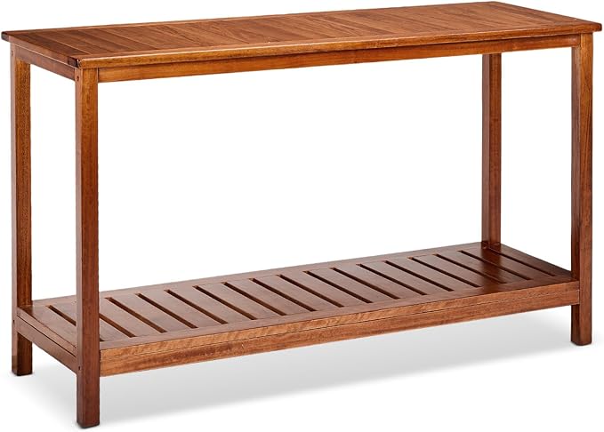 VINGLI 49in Solid Wood Outdoor Console Table, 2-Shelf Wooden Outdoor Accent - Image 8