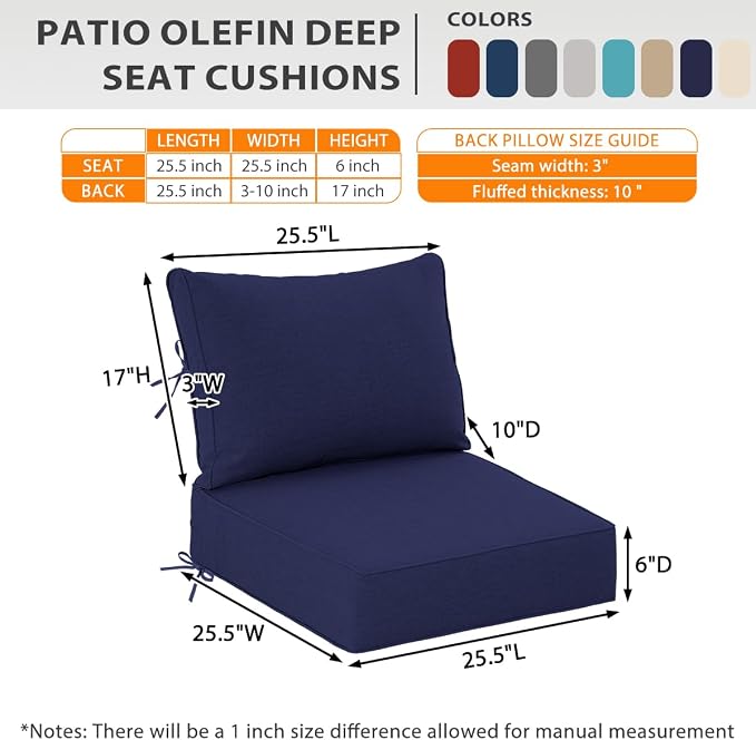 Sundale Outdoor Olefin Deep Seat Cushion, Patio Chair Cushion and Pillow - Image 6