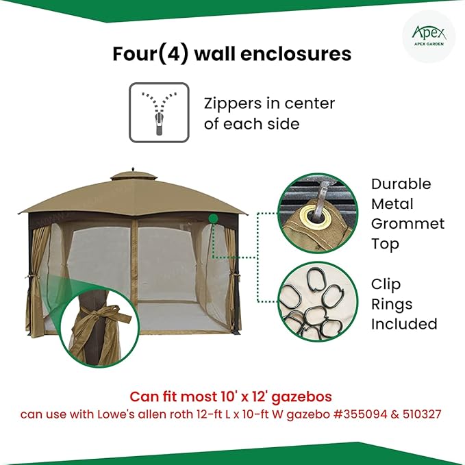 APEX GARDEN 10 Ft. x 12 Ft. Gazebo Replacement Mosquito Netting - Image 3
