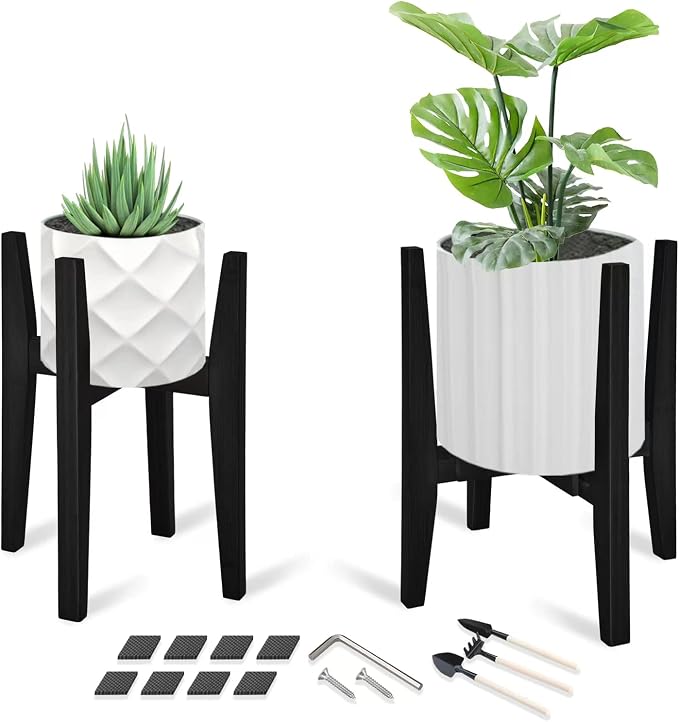 OERGKE 2 Pack Plant Stand Indoor, Adjustable Bamboo Mid Century Modern Plants by OERGKE