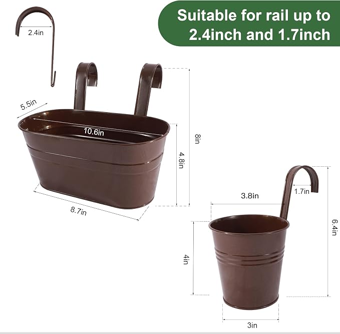 HowRU Metal Iron Flower Pots for Railing Fence Hanging Bucket Pots and Hanging - Image 2