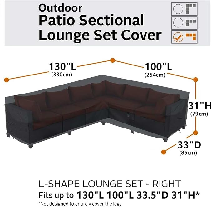 Heavy Duty Outdoor Sectional Sofa Cover, Waterproof 600D Patio Sectional Couch - Image 4
