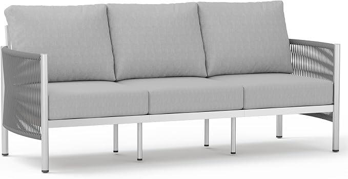 Aluminum Outdoor Patio Couch, 3 Seats HDPE Rope Patio Sofa by Oasbira