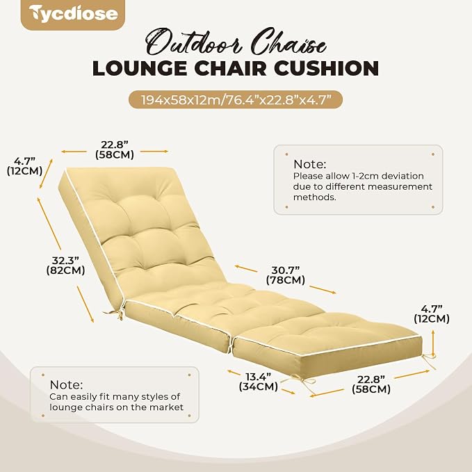 Outdoor Chaise Lounge Chair Cushion, Waterproof Non-Slip Patio Chaise Lounge - Image 2