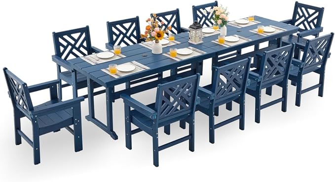 HDPE Dining Table Set for 10, 12-Piece Outdoor Table and Chairs Include 10 by Unknown