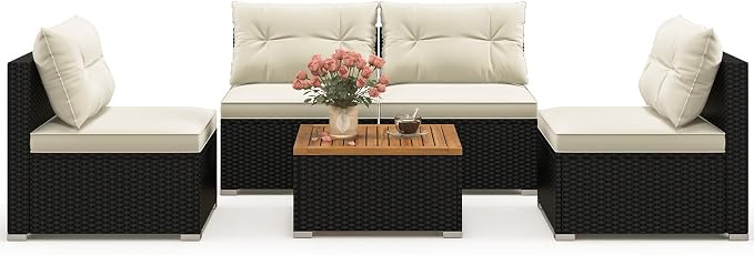 Tangkula 5 Piece Rattan Sofa Set, Patiojoy Outdoor Wicker Furniture Set by TANGKULA