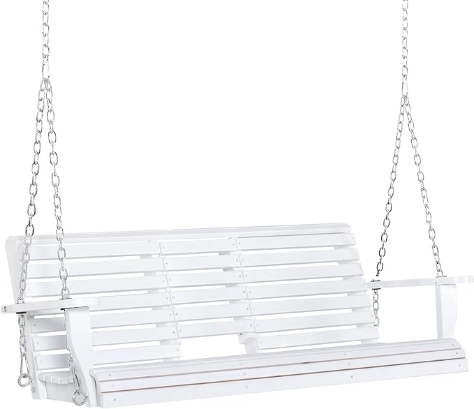 5 Ft Wooden Porch Swing with Flip Cup Holder, Swing Chair Bench with Hanging - Image 2