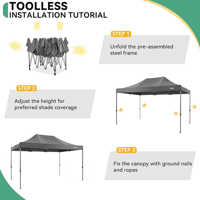 COBIZI 10x15 Pop up Canopy Tent Heavy Duty Without Sidewalls, Easy Set-up - Image 7