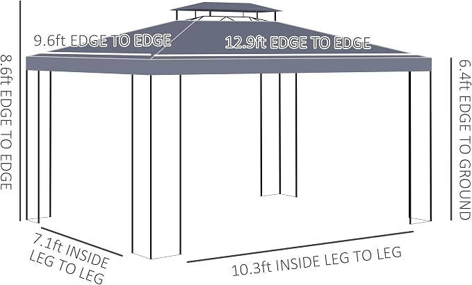 Outsunny 10' x 13' Patio Gazebo, Double Roof Outdoor Gazebo Canopy Shelter - Image 7
