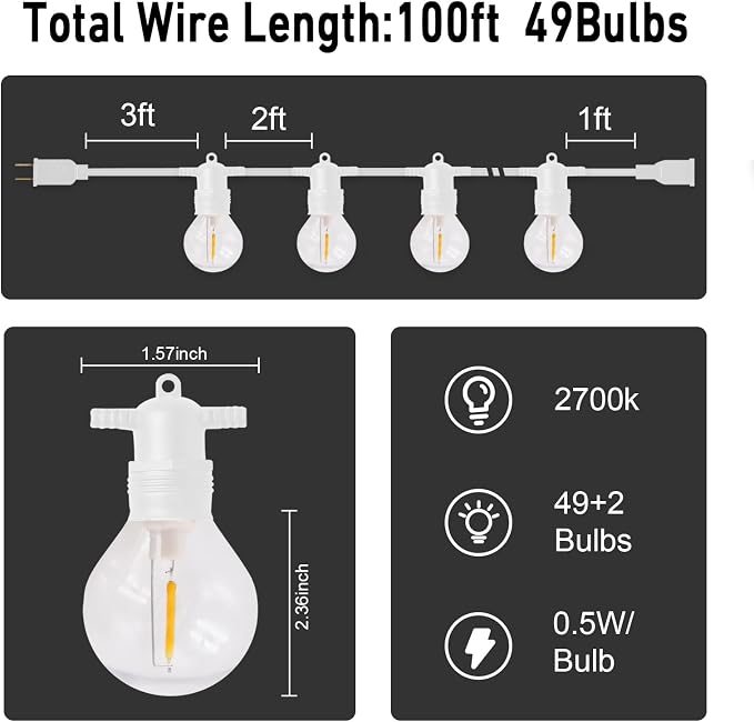 HISTAR 100FT White Outdoor String Lights - Image 2