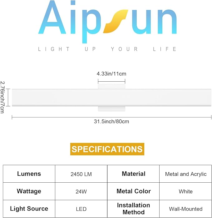 Aipsun 2 Packs Outdoor Wall Sconce, 3000K 4000K 6000K, 31.5in Modern White - Image 6