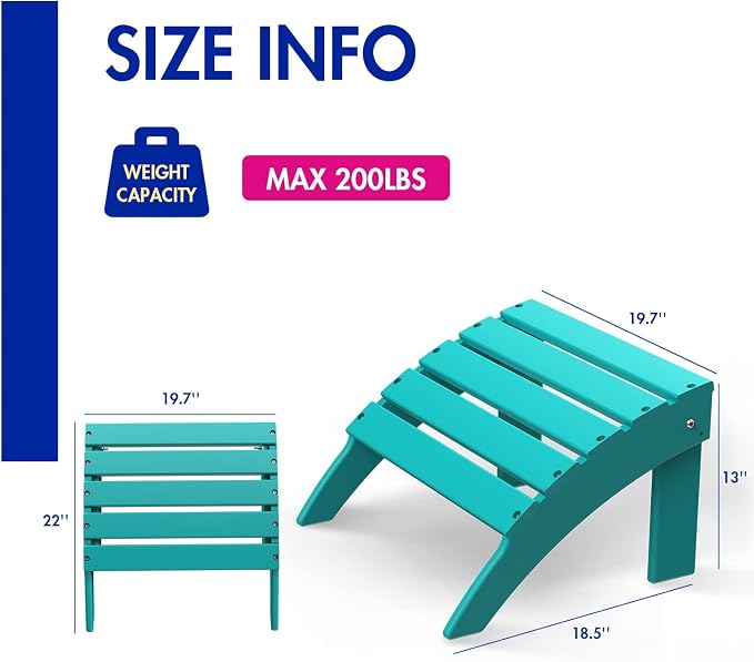 BRIOPAWS Adirondack Ottoman | Folding | HDPE Plastic | Aqua Outdoor Foot Rest | - Image 2