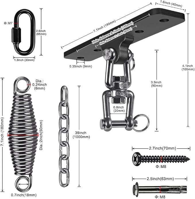 Dolibest Hammock Chair Hanging Kit, Heavy Duty Swing Hanger and 3.28ft Chain - Image 3