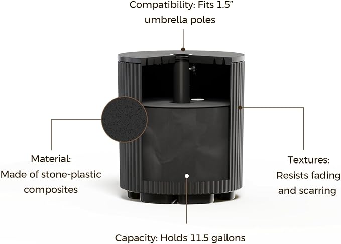 FONTOI Patio Side Table with Umbrella Hole, 11.5 Gallon Fillable Umbrella Stand - Image 7