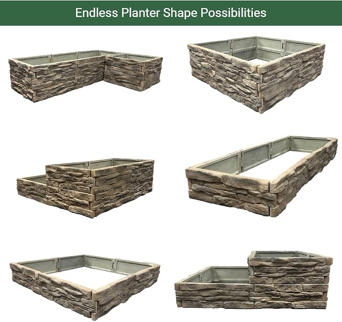 Raised Garden Bed Tan/Brown Ledgestones Composite Polyurethane Natural Look - Image 2