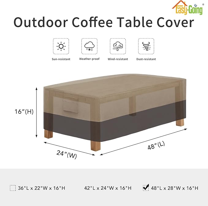 Easy-Going Patio Coffee Table Cover Small Outdoor Rectangular Table Cover - Image 2