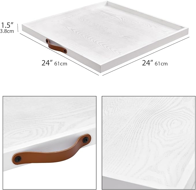 SwallowLiving 24 x 24 Inches Extra Large Square Wood Ottoman Tray - Image 4