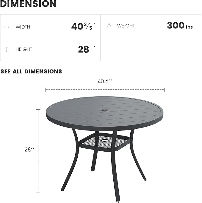 Patio Dining Table for 4, Round Metal Outdoor Table - Image 3