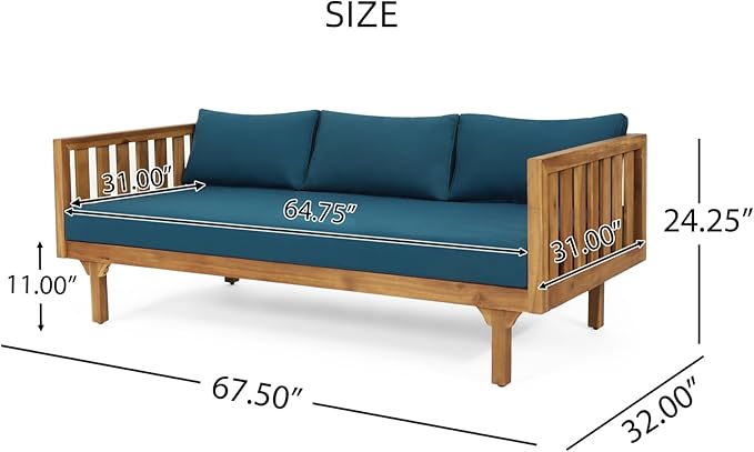 Merax Outdoor 3 Seater Daybed, Acacia Wood Day Bed Couch Sofa - Image 3