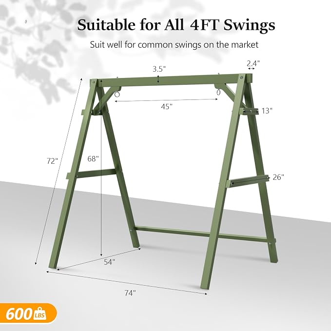 VINGLI 4FT Porch Swing Frame, 660 LBS Capacity Wooden A-Frame Swing Stand - Image 4