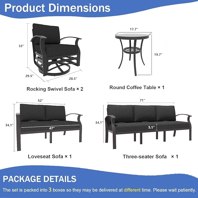 Kullavik Aluminum Patio Furniture Set, 5 Pieces 7 Seat Metal Outdoor Furniture - Image 2
