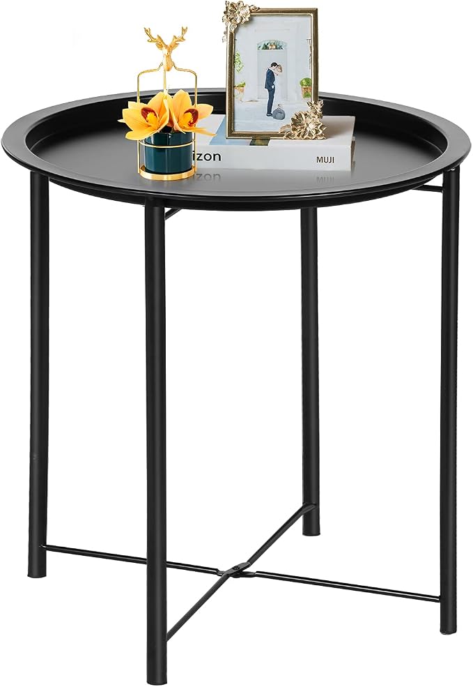 VECELO Side/End Table, Folding Round Metal Anti-Rust and Waterproof Outdoor or by VECELO