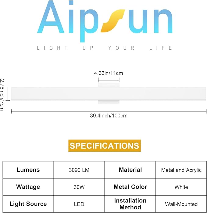 Aipsun 2 Packs Outdoor Wall Sconce, 3000K 4000K 6000K, 39.4in Modern White - Image 7